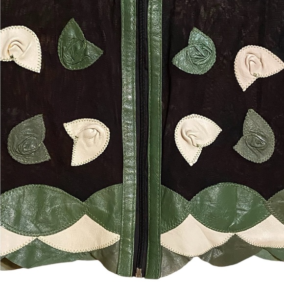 Unique Leather Studio Black Mesh With Leather Flowers Jacket - Picture 9 of 14